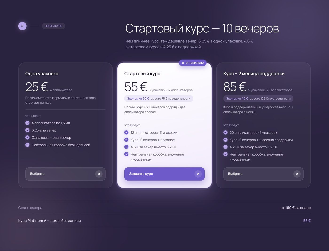 Цены курсами: сразу видно, сколько стоит один вечер